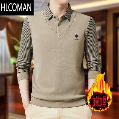HLCOMAN假卫衣男款薄款衬衫领长袖t恤加厚p暖衣休闲打底小衫潮t