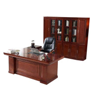 乙壬老板桌大班台总裁桌椅组合贴实木皮办公桌简约单人主管经理桌2.4米整套+椅子+六门书柜
