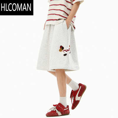 HLCOMAN美式腊肠狗运动五分裤男夏季潮牌设计感休闲短裤百搭透气直筒卫裤