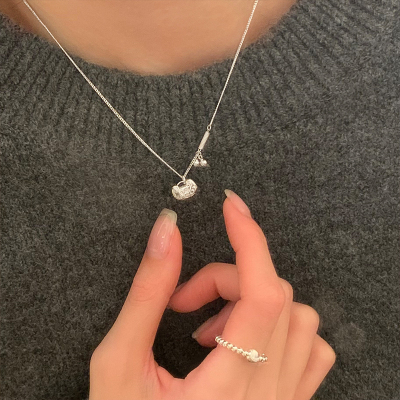 s925纯银吉言平安锁项链女气质简约毛衣链冷淡风轻奢小众银饰送女朋友老婆情人节七夕生日礼物