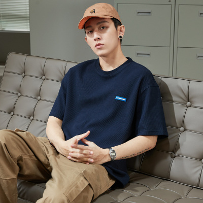 [2.5折价46元]唐狮春夏新款短袖T恤男宽松圆领上衣学生潮流重磅t打底衫男