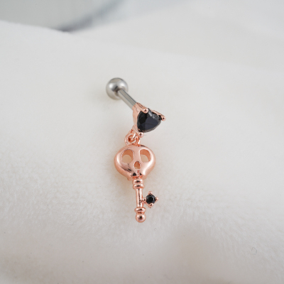 韩国个性骷髅钥匙坠耳骨钉钛钢粗杆螺丝拧堵送女朋友老婆情人节七夕生日礼物