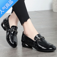 SUNTEK紅婧铤单鞋女2023春季新款漆皮女鞋百搭粗跟乐福鞋软底小皮鞋