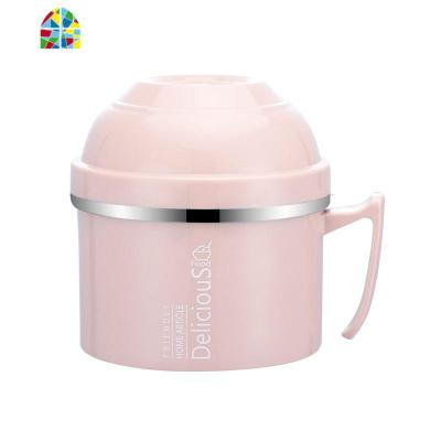 大号304不锈钢快餐杯学生饭缸宿舍碗筷套装带盖饭盒女家用泡面碗 FENGHOU 北欧粉