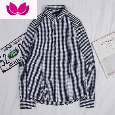 七斓日系格子衬衣修身潮流长袖衬衫男春季上衣港风休闲宽松韩版2020复
