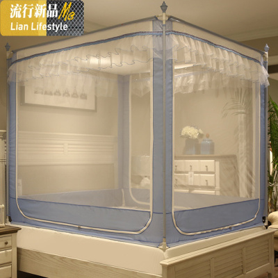 床上蚊帐1.5米1.8m床2米蒙古包家用防摔儿童围栏夏季防蚊罩帐纹账 三维工匠