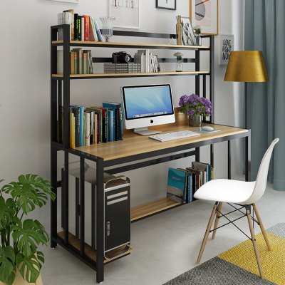 电脑台式桌家用带书架组合经济型写字桌简约现代一体学生书柜书桌