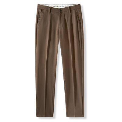 百搭秋冬新款羊毛混纺休闲裤男士直筒中腰弹力长裤抗皱修身男裤子