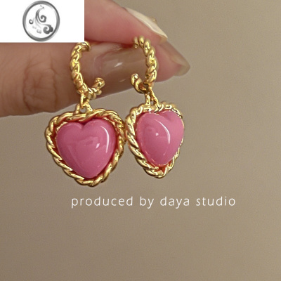 JiMi奶油粉 高级感法式复古糖果色金属爱心金属耳环 小众设计气质简约