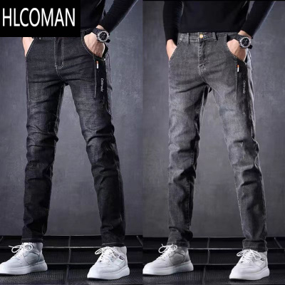 HLCOMAN秋季弹力牛仔裤男修身直筒男裤青年黑色休闲百搭长裤子男潮款