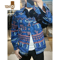 YANXU早秋2023新款复古牛仔衣翻领外套男潮牌感痞帅民族风男士夹克