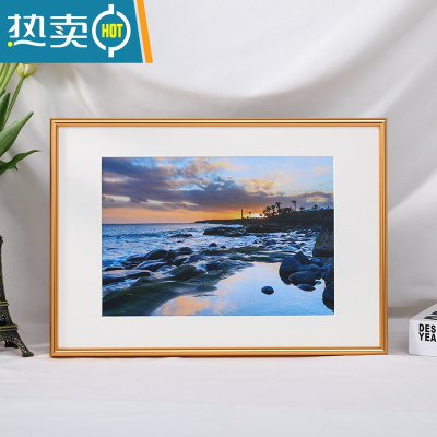 敬平简约窄边铝合金相框挂墙a3画框装裱8k4开A2海报外框定制拼图框架 006圆面金色 [内框60*80cm] 送挂墙无