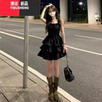 YIBUSHENG法式黑色吊带连衣裙女2024新款小个子高级感赫本风公主蓬蓬裙季