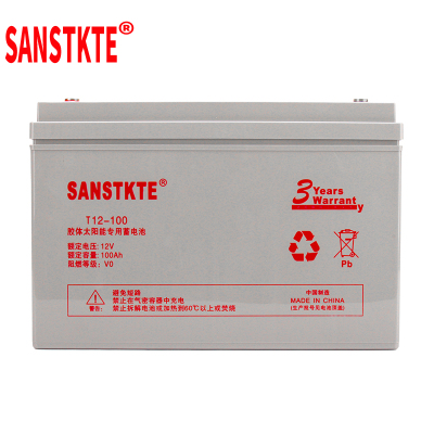 SANSTKTE铅酸电瓶胶体蓄电池12V100AH太阳能光伏发电逆变UPS不间断电源T12-100