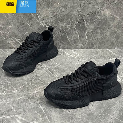 聚范欧洲站男鞋夏季透气网面休闲运动百搭高级感厚底增高黑色老爹潮鞋