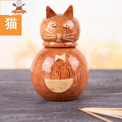 新中式红木牙签筒家用花梨创意实木牙签盒罐饭店时尚网红日式商用 敬平 椰子木小猫牙签筒