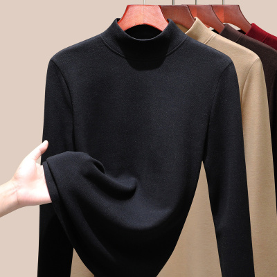 半高领羊毛蚕丝保暖内衣女加厚加绒打底衫暖绒发热内搭上衣冬