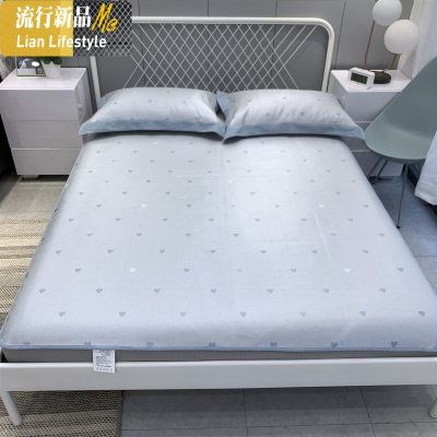 夏季小清新冰丝凉席三件套 简约爱心刺绣床笠款空调席可折叠1.5米 三维工匠凉席/凉枕