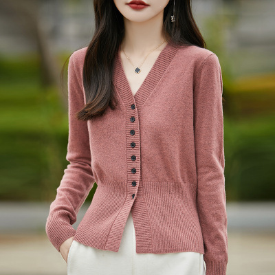 早秋高腰显瘦开叉修身百搭针织开衫外套女V领针织衫外搭上衣