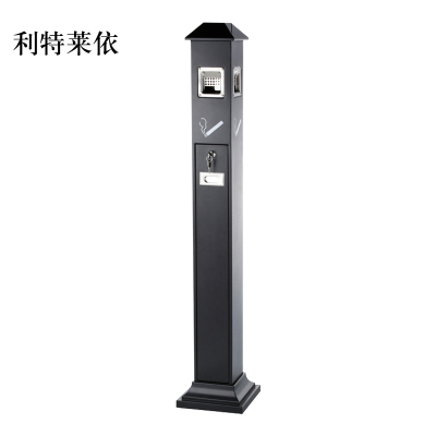 利特莱依不锈钢垃圾桶烟蒂柱灭烟桶带烟灰缸室外电梯口立式屋顶式黑色烤漆烟灰柱