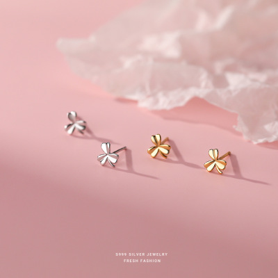 s999银韩版简约时尚三瓣花耳钉女夏季韩系小清新甜美可爱小巧耳饰送女朋友老婆情人节七夕生日礼物