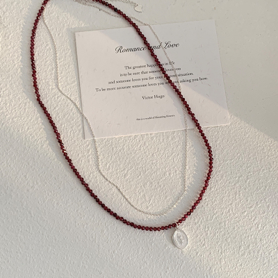 s925纯银郁金香吊坠石榴石双层项链女2025年新款毛衣链高级感送女朋友老婆情人节七夕生日礼物