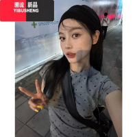 YIBUSHENG灰色高级感波点正肩短袖t恤女2024新款季辣妹修身显瘦短款上衣