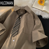 HLCOMAN夏季薄款棕色短袖衬衫男学院风DK制服套装日系班服大码毕业照衬衣