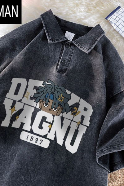 HLCOMAN水洗翻领polo衫短袖男美式复古宽松潮男夏装款半袖体恤衫上衣