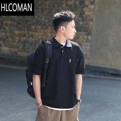 HLCOMAN夏季日系复古纯色衫短袖男简约潮牌宽松CityBoy休闲T恤上衣