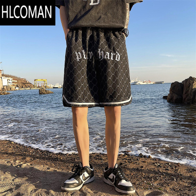 HLCOMAN牛仔短裤男夏季潮牌ins宽松直筒高街小众字母五分裤港风休闲裤子