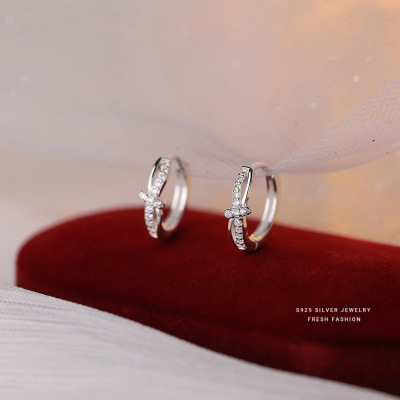 s925纯银麻花镶钻耳环女轻奢小众ins 气质简约小众百搭耳扣可代发送女朋友老婆情人节七夕生日礼物