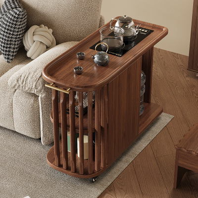 青木川 胡桃木全实木沙发边柜茶吧机烧水壶一体客厅阳台侧边柜小茶台可移动边几小推车茶桌边几胡桃木茶几泡茶桌