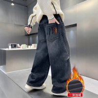 儿童装男童加绒裤子新款冬季男孩大童一体绒秋冬款加厚牛仔裤