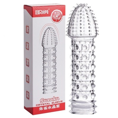 取悦朱雀大颗粒带刺的透明水晶狼牙套棒男士穿戴式空心仿真假阳阴茎套加粗加长套男用增大器具男女共用夫妻性生活情趣成人男性用品