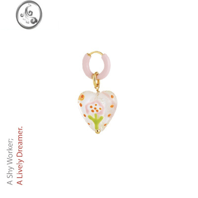 JiMi奇妙糖果屋 夏日多巴胺手绘琉璃爱心耳环小众耳饰