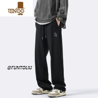 YANXU美式高街黑色休闲长裤子男宽松直筒阔腿裤潮流垂感运动卫裤