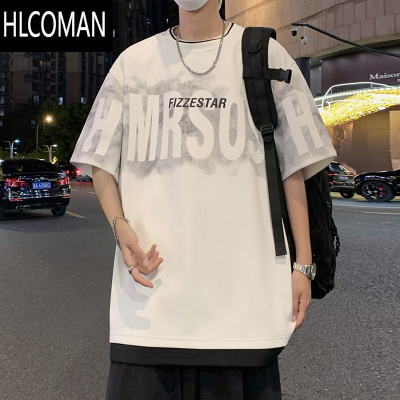 HLCOMAN短袖t恤男夏季2025新款男装潮牌oversize港风高街宽松美式体恤衫