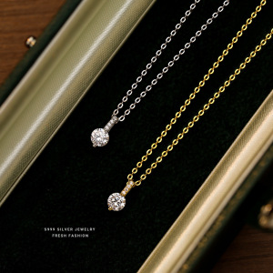 s999足银一颗星莫桑石项链女百搭款时尚轻奢简约设计锆石锁骨链送女朋友老婆情人节七夕生日礼物