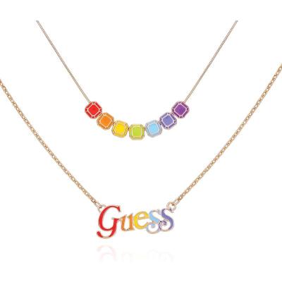 盖尔斯(GUESS)彩虹玻璃石多层项链金属时尚女式20英寸锁骨链