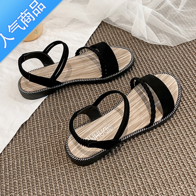 SUNTEK平底凉鞋女夏季2023年新款韩版百搭学生简约法式时装配裙子罗马鞋