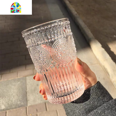 ins北欧风复古浮金边太阳花水杯果汁杯冷饮奶茶杯高颜值 FENGHOU