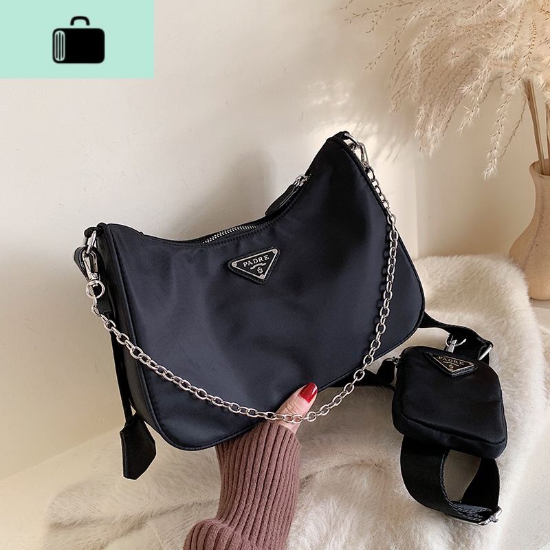 2020新款女包潮流行时尚百搭宽带网红洋气单肩斜挎包春款少女包包NEW LAKE 黑色有标款女斜挎包