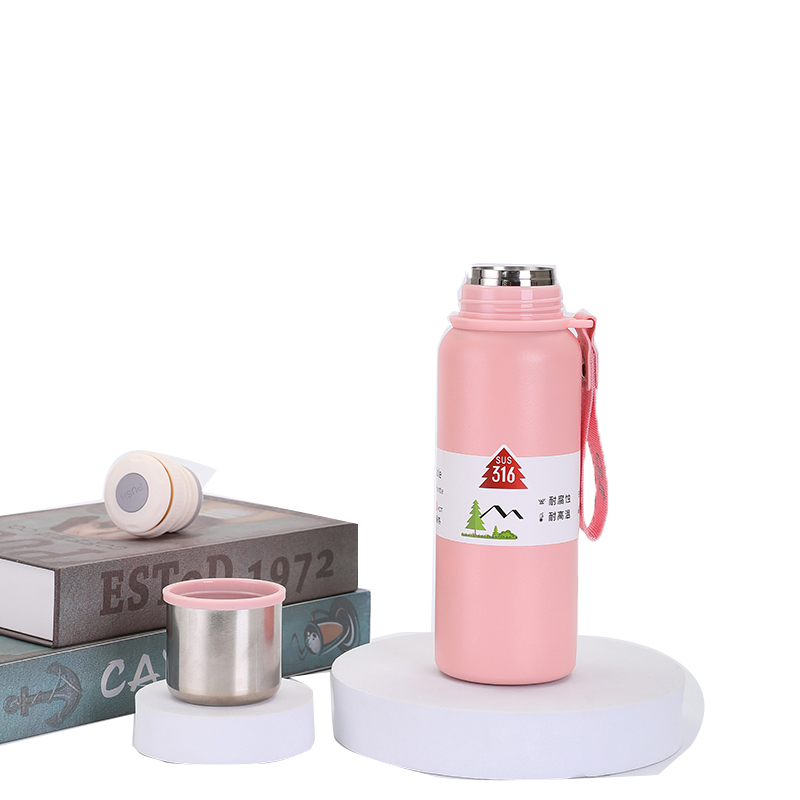 松道 保温杯 食品级车载便携保温杯浅粉色800ML