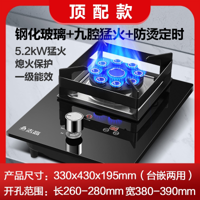 志高(CHIGO)煤气灶单灶家用液化气猛火炉嵌入式台式天然气燃气灶单眼炉具_顶配玻璃聚能九腔定时_天然气