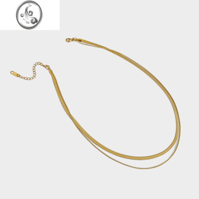 JiMi双层叠戴蛇骨链项链女欧美高级感轻奢小众复古金色钛钢颈链锁骨链