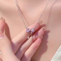 粉钻蝴蝶s999纯银项链女轻奢小众高级感设计锁骨链送闺蜜生日礼物送女朋友老婆情人节七夕生日礼物