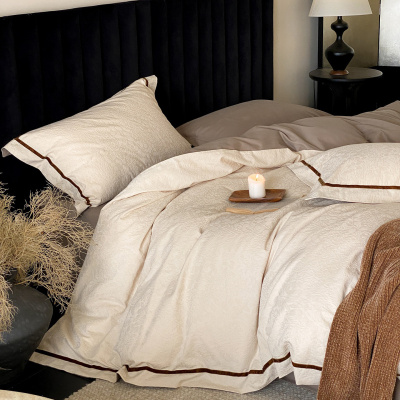 秋冬季加厚磨毛四件套100S高支简约感提花纯棉被套床单笠