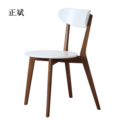 正斌餐椅简约现代休闲书桌椅餐桌凳子橡木靠背椅胡桃色骨架白色圆形座面