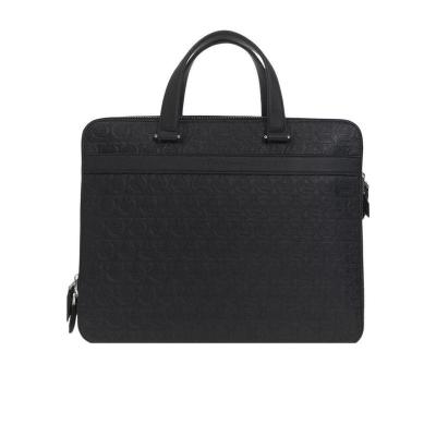 Salvatore Ferragamo 男士公文包 黑色精致浮雕徽标真皮手提斜挎包轻奢商务职场送男友